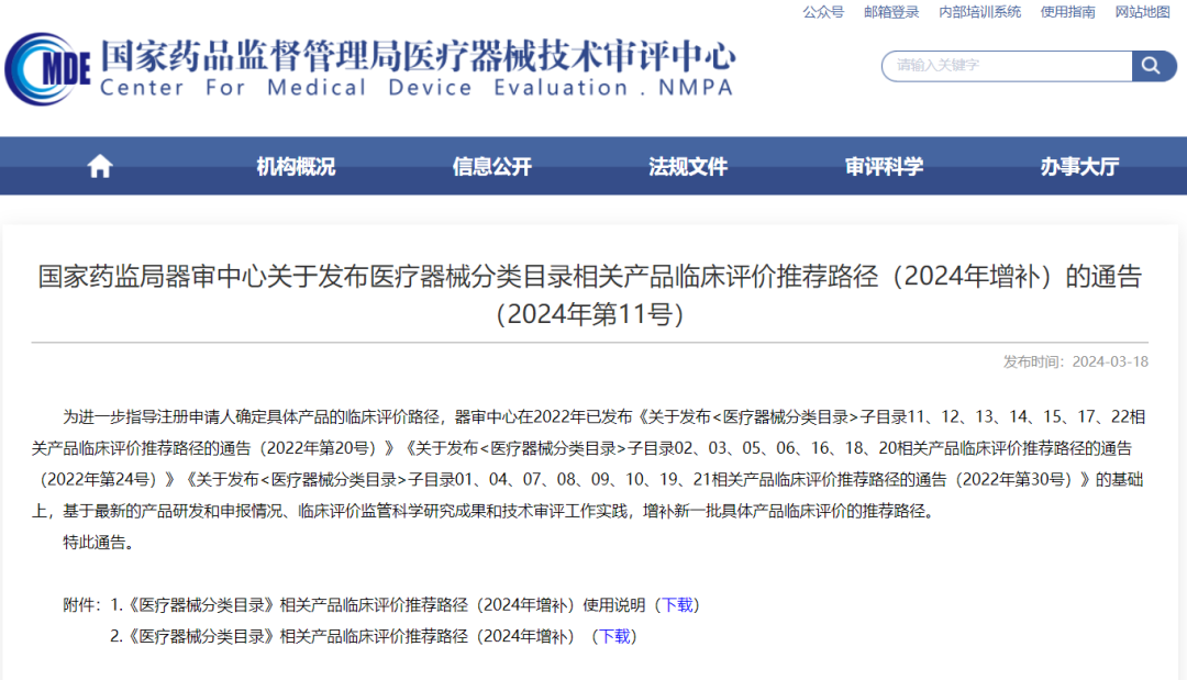 CMDE | 醫(yī)療器械分類目錄相關(guān)產(chǎn)品臨床評(píng)價(jià)推薦路徑（2024年增補(bǔ)）